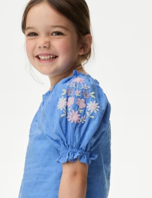 

Girls M&S Collection Pure Cotton Floral Embroidered Top (2-8 Yrs) - Fresh Blue, Fresh Blue