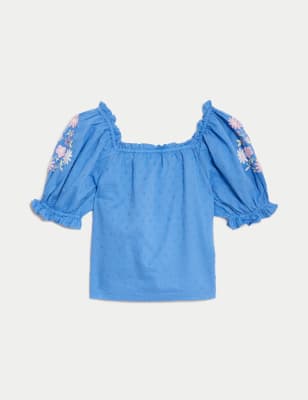 

Girls M&S Collection Pure Cotton Floral Embroidered Top (2-8 Yrs) - Fresh Blue, Fresh Blue