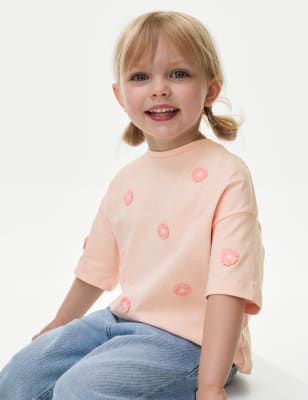 

Girls M&S Collection Cotton Rich Floral Applique T-Shirt (2-8 Yrs) - Pink Mix, Pink Mix