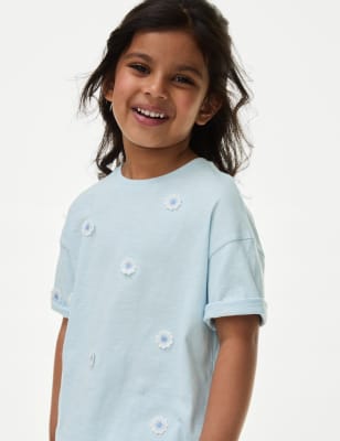 

Girls M&S Collection Cotton Rich Floral Applique T-Shirt (2-8 Yrs) - Blue Mix, Blue Mix