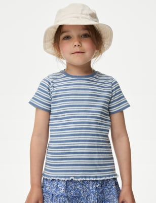 

Girls M&S Collection Cotton Rich Ribbed Striped T-Shirt (2-8 Yrs) - Blue, Blue