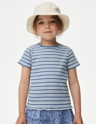 

M&S Collection Camiseta de algodón acanalada de rayas (2-8 años) - Blue, Blue