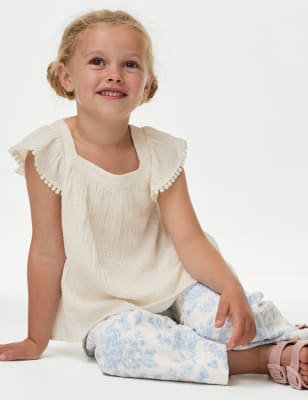 

M&S Collection Oberteil mit gerüschten Ärmeln und Knittereffekt (2-8 J.) - Ivory, Ivory
