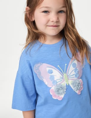 

Girls M&S Collection Pure Cotton Butterfly T-Shirt (2-8 Yrs) - Blue, Blue