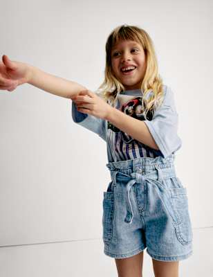 

Girls M&S Collection Pure Cotton Denim Paper Bag Shorts (2-8 Yrs), Denim