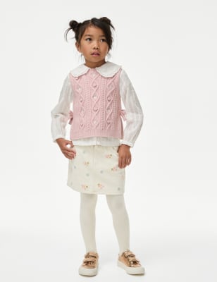 

Girls M&S Collection Mini Denim Embroidered Skirt with Tights (2-8 Yrs) - Ecru, Ecru