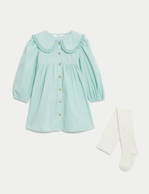 

Girls M&S Collection Cord Dress with Tights (2-8 Yrs) - Blue, Blue