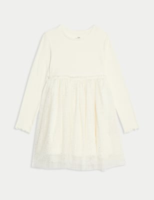 

M&S Collection Glitzerndes Kleid aus Tüll mit hohem Baumwollanteil (1-8 J.) - Ecru, Ecru