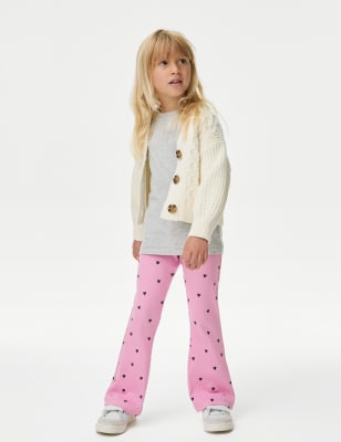 

M&S Collection Leggings de algodón de punto de canalé con estampado de corazones y acampanados (2-8 años) - Pink Mix, Pink Mix