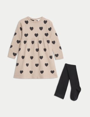 

Girls M&S Collection Knitted Heart Dress with Tights (2-8 Yrs) - Brown Mix, Brown Mix