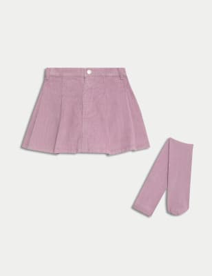 

Girls M&S Collection 2pc Cotton Rich Cord Skirt with Tights (2-8 Yrs) - Pink, Pink