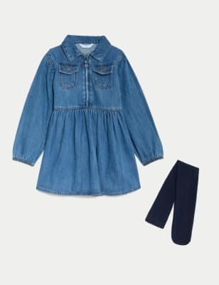 

Girls M&S Collection 2pc Denim Dress with Tights (2-8 Yrs), Denim