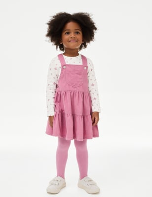 

Girls M&S Collection 3pc Cord Pinafore, Top and Tights Outfit (2-8 Yrs) - Pink Mix, Pink Mix