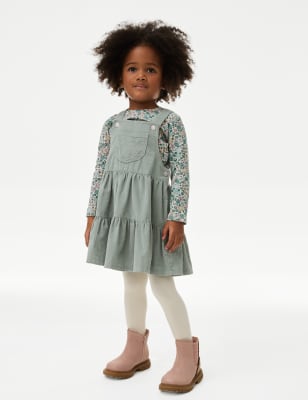 

Girls M&S Collection 3pc Cord Pinafore, Top and Tights Outfit (2-8 Yrs) - Green Mix, Green Mix