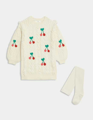 

Girls M&S Collection 2pc Cable Knit Cherry Dress with Tights (2-8 Yrs) - Ecru, Ecru