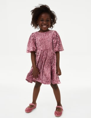 

Girls M&S Collection Velvet Sequin Dress (2-8 Yrs) - Pink, Pink