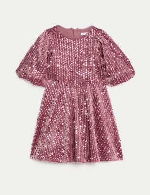 

Girls M&S Collection Velvet Sequin Dress (2-8 Yrs) - Pink, Pink