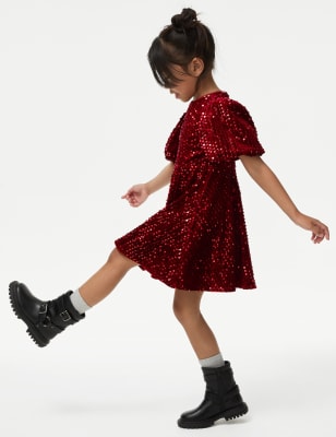 

Girls M&S Collection Velvet Sequin Dress (2-8 Yrs) - Black, Black