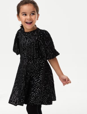 

M&S Collection Samtkleid mit Pailletten (2-8 Jahre) - Black, Black