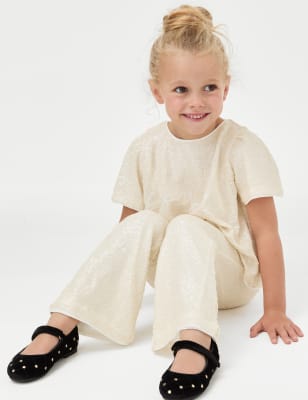 

Girls M&S Collection Sequin Elasticated Waist Trousers (2-8 Yrs) - Light Gold, Light Gold