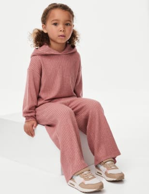 

Girls M&S Collection 2pc Ribbed Hoodie & Wide Leg Trouser Outfit (2-8 Yrs) - Pink, Pink