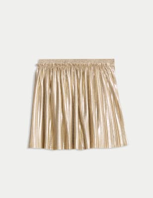 

Girls M&S Collection Metallic Shimmer Plisse Mini Skirt (2-8 Yrs) - Gold, Gold