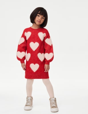 

Girls M&S Collection Heart Knitted Dress with Tights (2-8 Yrs) - Red, Red