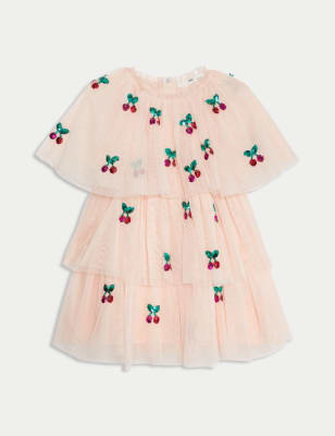 

Girls M&S Collection Sequin Cherry Tiered Tulle Party Dress (2-8 Yrs) - Pink, Pink