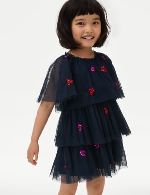 

Girls M&S Collection Sequin Tiered Tulle Party Dress (2-8 Yrs) - Navy, Navy