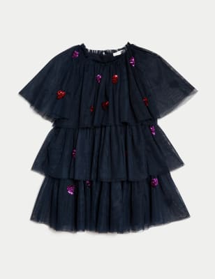 

Girls M&S Collection Sequin Cherry Tiered Tulle Party Dress (2-8 Yrs) - Navy, Navy