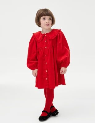 

Girls M&S Collection 2pc Cord Dress with Tights (1-8 Yrs) - Red, Red