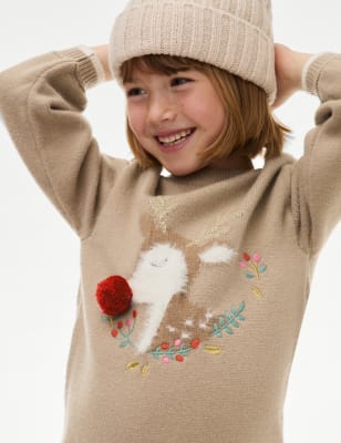 

Girls M&S Collection 2pc Reindeer Knitted Dress with Tights (1-8 Yrs) - Ecru, Ecru