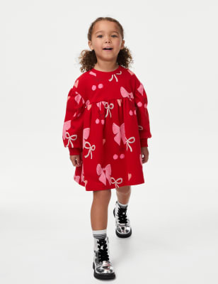 

Girls M&S Collection Cotton Rich Bow Print Dress (1-8 Yrs) - Red Mix, Red Mix