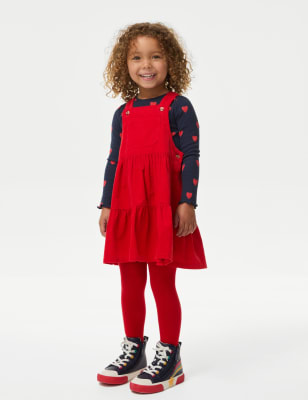 

Girls M&S Collection 3pc Cotton Rich Top and Pinafore Outfit (1-8 Yrs) - Red Mix, Red Mix