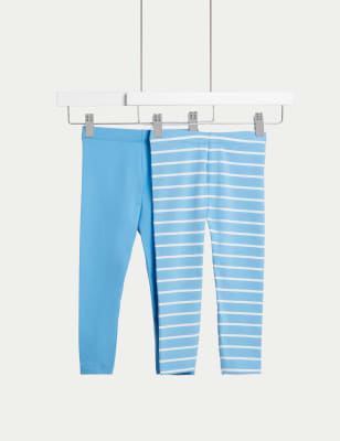 

M&S Collection 2er-Pack gestreifte Leggings mit hohem Baumwollanteil (2-7 J.) - Blue Mix, Blue Mix