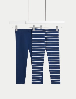 

Girls M&S Collection 2pk Cotton Rich Striped Leggings (2-8 Yrs) - Navy Mix, Navy Mix