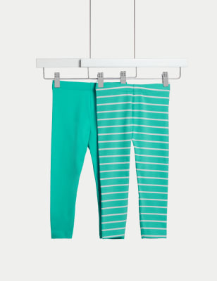 

Girls M&S Collection 2pk Cotton Rich Striped Leggings (2-8 Yrs) - Green Mix, Green Mix