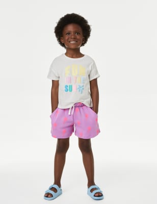 

M&S Collection Pantalón corto de running estampado 100% algodón (2-8 años) - Purple, Purple