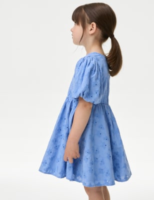 

Girls M&S Collection Pure Cotton Broderie Dress (2-8 Yrs) - Blue, Blue