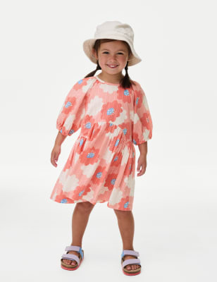 

M&S Collection Vestido 100% algodón con manga con volumen (2-8 años) - Pink Mix, Pink Mix