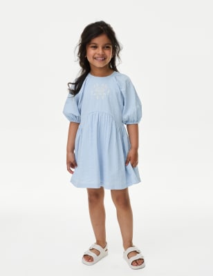 

Girls M&S Collection Pure Cotton Volume Sleeve Dress (2-8 Yrs) - Blue, Blue