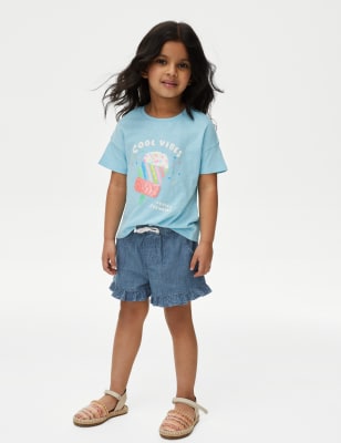 

Girls M&S Collection Pure Cotton Frill Shorts (2-8 Yrs) - Chambray, Chambray