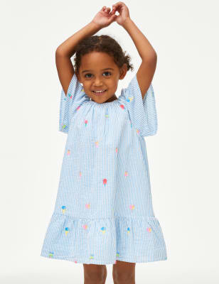 

M&S Collection Kleid aus reiner Baumwolle mit Streifenmuster (2-8 J.) - Blue Mix, Blue Mix