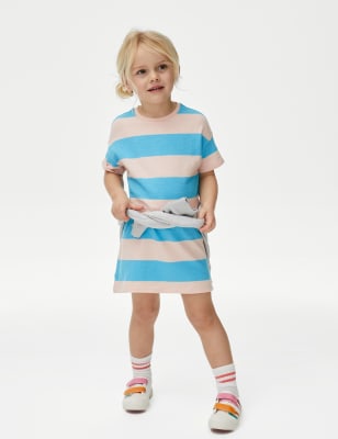 

M&S Collection Gestreiftes Kleid aus reiner Baumwolle (2-8 J.) - Blue Mix, Blue Mix