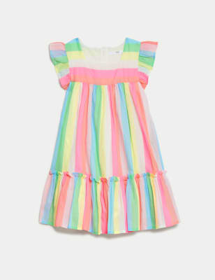 

Girls M&S Collection Pure Cotton Striped Frill Tiered Dress (2-8 Yrs) - Multi, Multi