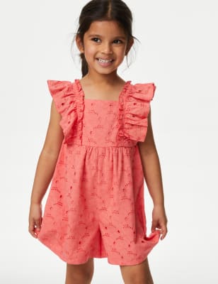 

Girls M&S Collection Pure Cotton Broderie Playsuit (2-8 Yrs) - Bright Coral, Bright Coral