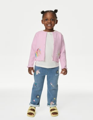 

M&S Collection Jeans regular de algodón con diseño de unicornios (2-8 años) - Denim, Denim