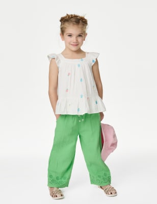 

Girls M&S Collection nPure Cotton Straight Leg Trousers (2-8 Yrs) - Green, Green