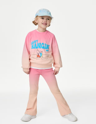 

M&S Collection Gerippte Leggings mit hohem Baumwollanteil und ausgestelltem Bein (2-8 J.) - Pink, Pink