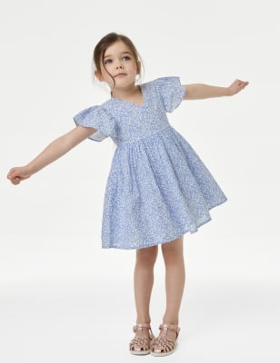 

M&S Collection Vestido cruzado 100% algodón (2-8 años) - Blue Mix, Blue Mix